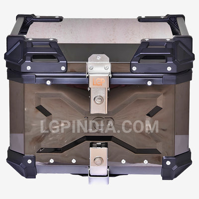 LGP - Motorcycle Top Box 45L Reflective Aluminum Luggage Box with Backrest – IPX5 Waterproof, Stainless Steel Lock, Touring & ADV