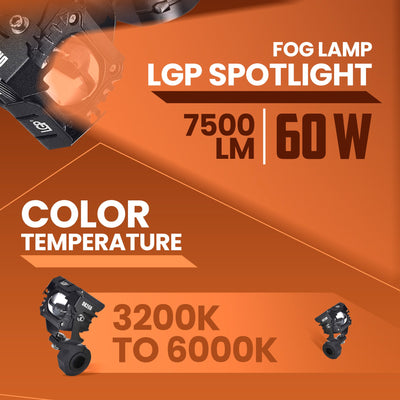 LGP DK260 LED Fog Lamp for Bike (Pair) | Wiring Harness & Wired Switch Included | High Power, Universal Motorcycle Fit