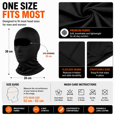 LGP - Balaclava Face Mask 4-Way Stretch Quick Dry Sweat Absorbing Helmet Liner, Full Face & Neck Cover for Men & Women, Black