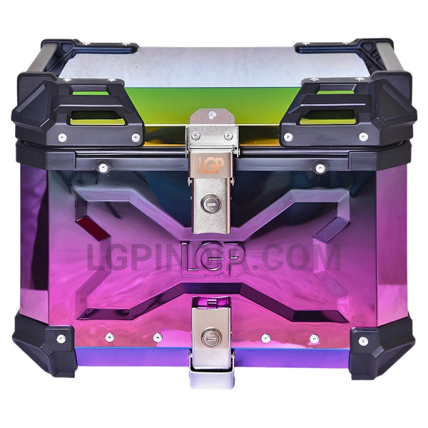 LGP - Motorcycle Top Box 45L Reflective Aluminum Luggage Box with Backrest – IPX5 Waterproof, Stainless Steel Lock, Touring & ADV