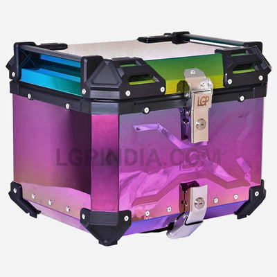 LGP - Motorcycle Top Box 45L Reflective Aluminum Luggage Box with Backrest – IPX5 Waterproof, Stainless Steel Lock, Touring & ADV