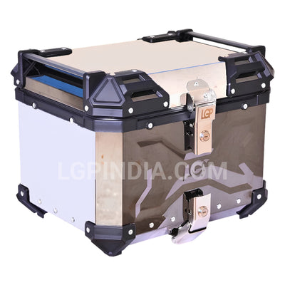 LGP - Motorcycle Top Box 45L Reflective Aluminum Luggage Box with Backrest – IPX5 Waterproof, Stainless Steel Lock, Touring & ADV