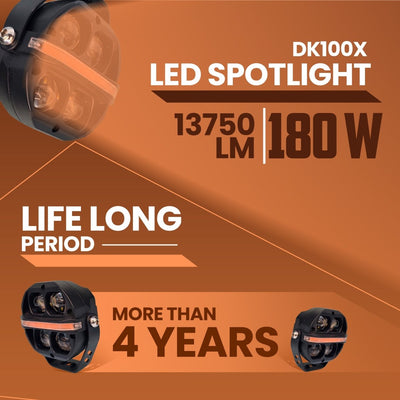 LGP DK100X 180W General Purpose External Spotlight for Bikes & Cars | IP67 Waterproof Auxiliary Fog Light with DRL & Flash Mode - LGP India