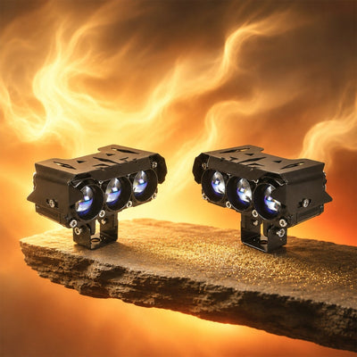 LGP DK300 Projector LED Fog Lamp for Bike (Pair) | Triple Lens, Dual Color (Yellow & White) | Waterproof, Universal Motorcycle Fit - LGP India