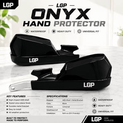 LGP Onyx Universal Motorcycle Hand Protector With Aluminium Mounts – Black - LGP India