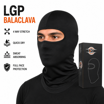 LGP - Balaclava Face Mask 4-Way Stretch Quick Dry Sweat Absorbing Helmet Liner, Full Face & Neck Cover for Men & Women, Black