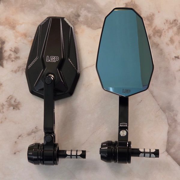 LGP PM0005 black bar end motorcycle mirror pair